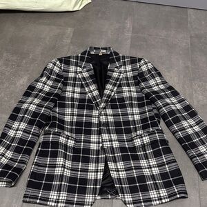 Authentic Like-New Burberry Men's Black and White Plaid Blazer